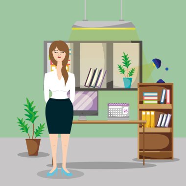 Office karikatür vektör çizim grafik tasarım çalışma iş kadını