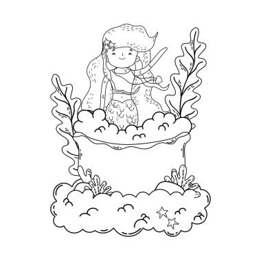 Küvet karakter vektör çizim tasarım sevimli deniz kızı