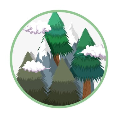 Peyzaj kar dağ dairesel çerçeve vektör çizim tasarımı ile