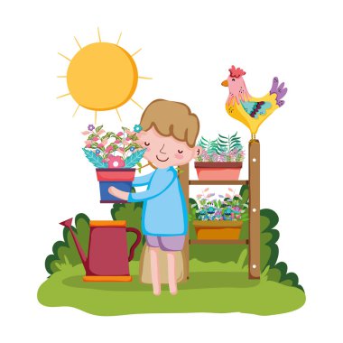 Çocuk houseplant raf ve horoz vektör çizim tasarımı ile kaldırma