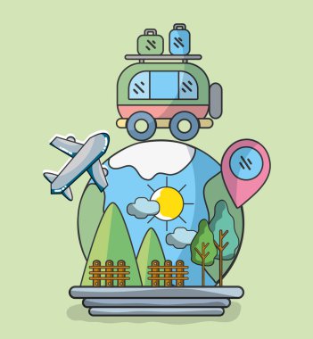 Tatil ve seyahat öğeleri çizgi film illüstrasyon grafik tasarım vektör