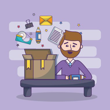 iş çalışan office ile malzemeleri ve öğeleri illüstrasyon grafik tasarım vektör