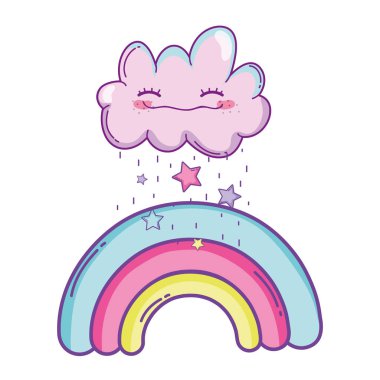 Pastel renkler sevimli bulut ve gökkuşağı çizgi film