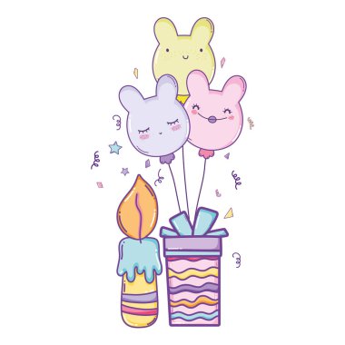 Doğum günü mumlarımı hediye kutusu ve balon sevimli çizgi film vektör çizim grafik tasarım ile