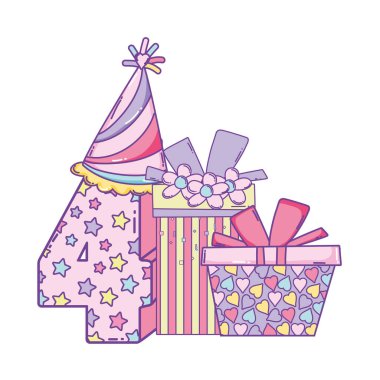 Doğum günü hediye kutuları ile 4 numaralı sevimli çizgi film