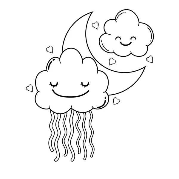 Σύννεφα Και Φεγγάρι Χαμογελώντας Κομφετί Ουράνιο Τόξο Χαριτωμένα Κινούμενα Σχέδια — Διανυσματικό Αρχείο