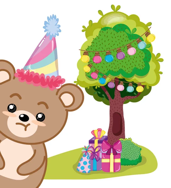 Festa Aniversário Com Bonito Urso Desenho Animado Vetor Ilustração Design — Vetor de Stock