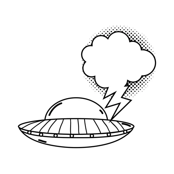 Ufo Fliegen Mit Sprechblase Pop Art Stil Vektor Illustration Design — Stockvektor