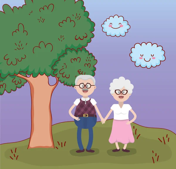 Grandparents Love Couple Together Park Cartoon Vector Illustration Graphic Design — Stock Vector