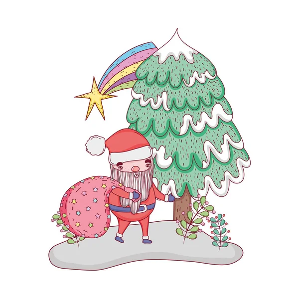 Niedliche Weihnachtsmann Claus Mit Tasche Vektor Illustration Design — Stockvektor