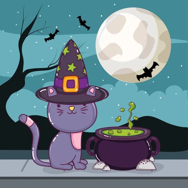 Halloween Cat Cute Przerażające Elementy Nocy Projekt Graficzny Ilustracja Wektora — Wektor stockowy