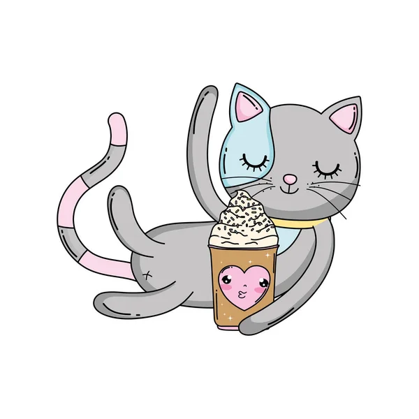 Carino Gatto Con Gelato Vettore Illustrazione Disegno — Vettoriale Stock