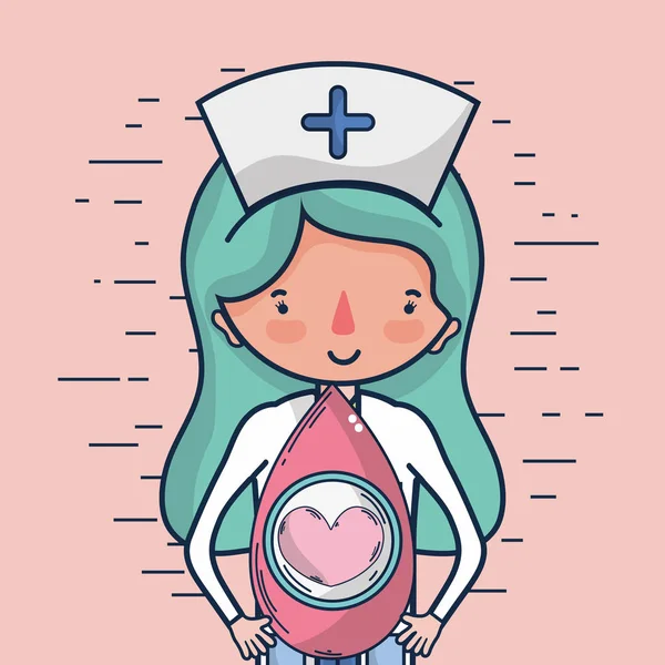 Blutspende Krankenschwester Und Herz Gesundheit Cartoon Vektor Illustration Grafik Design — Stockvektor