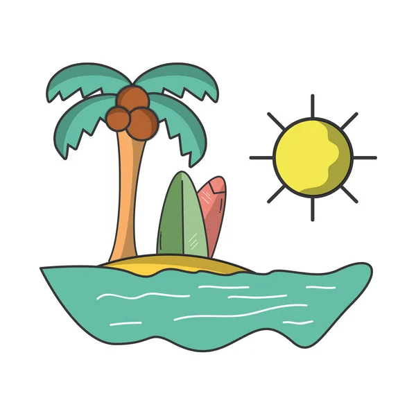 Desenhos Animados Praia Surf Paisagem Vetorial Ilustração Design Gráfico —  Vetores de Stock