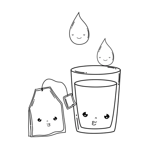 Glas Vatten Kawaii Karaktärsdesign Vektor Illustration — Stock vektor