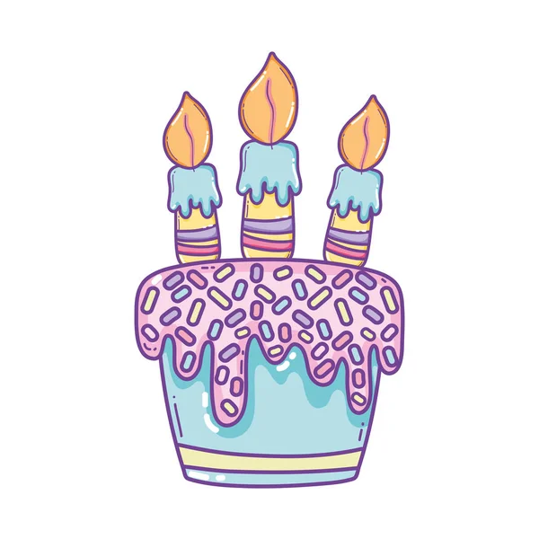 Gâteau Anniversaire Avec Bougie Illustration Vectorielle Dessin Animé Mignon Design — Image vectorielle