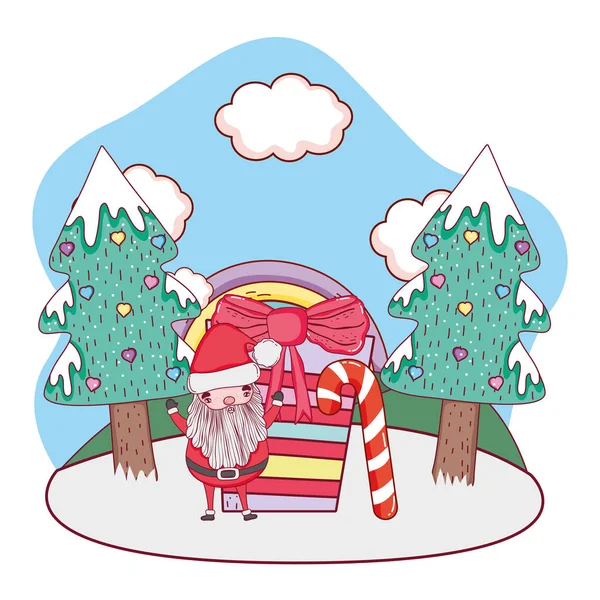 Santa Claus Gift Snowscape Vector Illustration Design — Stock Vector