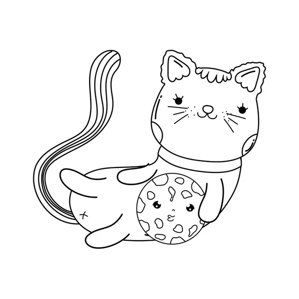 Lindo Gato Con Cookie Vector Ilustración Diseño — Vector de stock