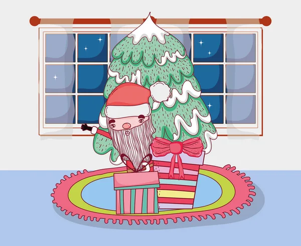 Santa Claus Avec Pin Dans Maison Illustration Vectorielle Design — Image vectorielle