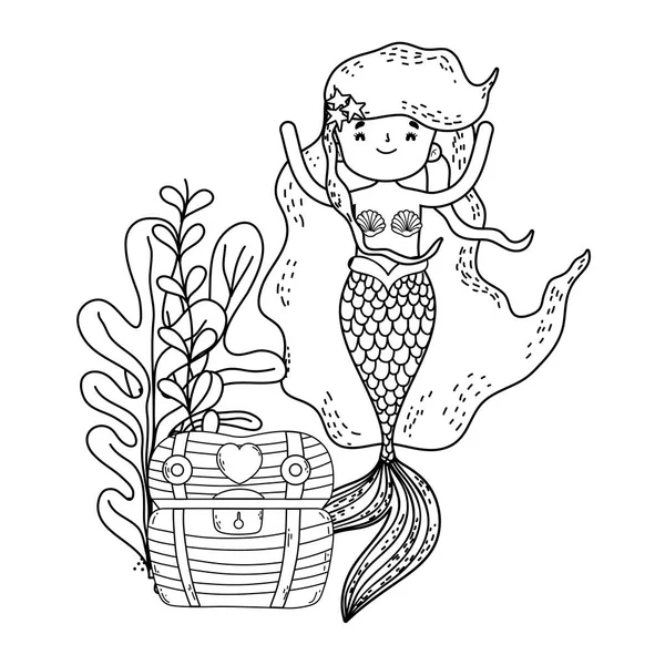 Mermaid Treasure Chest Undersea Scene Vector Illustration Design — Stock Vector