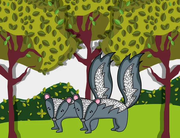 Schattig Stinkdieren Wilde Dieren Jungle Tekenfilms Vector Illustratie Grafisch Ontwerp — Stockvector