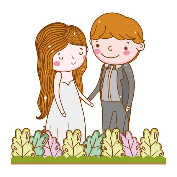 Paar Hochzeit Niedlich Cartoon Vektor Illustration — Stockvektor