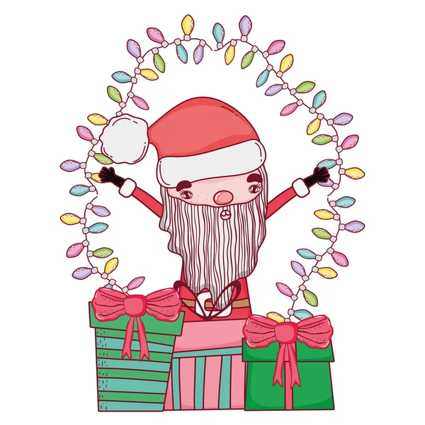 Niedlichen Weihnachtsmann Mit Geschenken Geschenke Vektor Illustration Design — Stockvektor