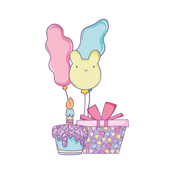 Gâteau Anniversaire Avec Cadeau Ballons Dessin Animé Mignon Vectoriel Illustration — Image vectorielle