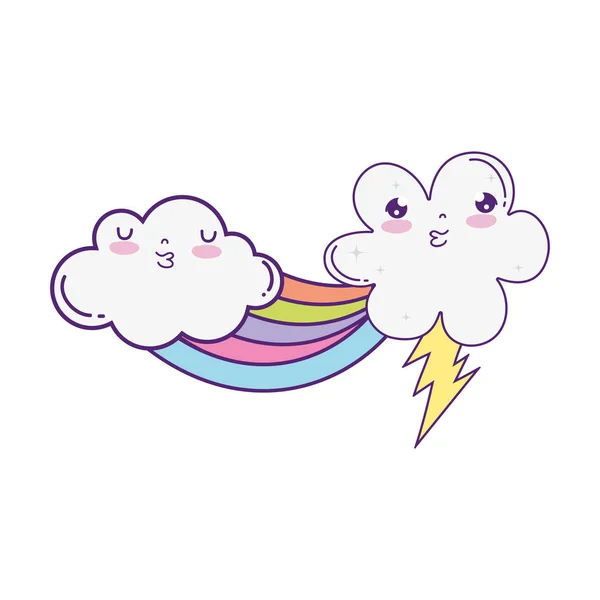 Linda Nube Con Arco Iris Kawaii Carácter Vector Ilustración Diseño — Archivo Imágenes Vectoriales