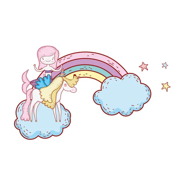 Sirena Con Unicornio Arco Iris Nubes Vector Ilustración Diseño — Archivo Imágenes Vectoriales