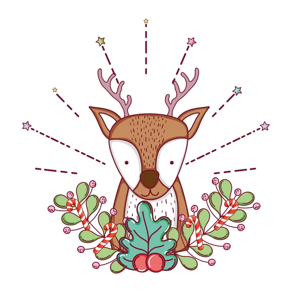 Cute Christmas Reindeer Wreath Vector Illustration Design — Stock Vector