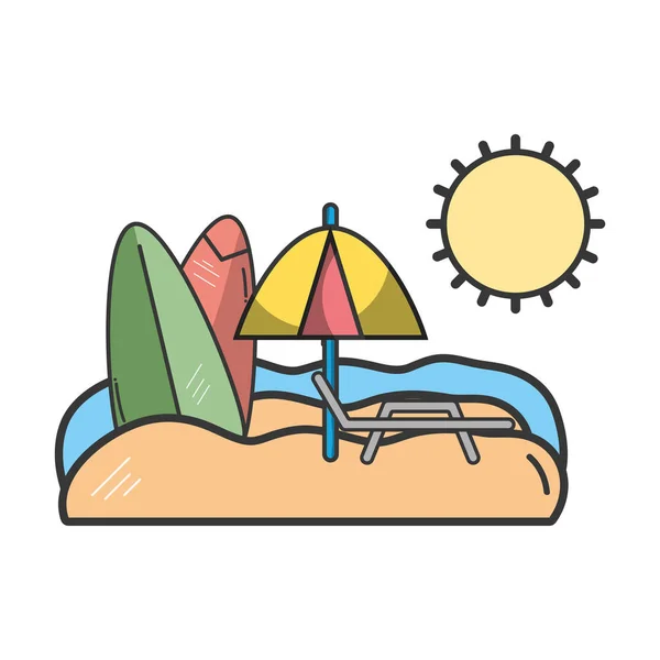 Desenhos Animados Praia Surf Paisagem Vetorial Ilustração Design Gráfico — Vetor de Stock