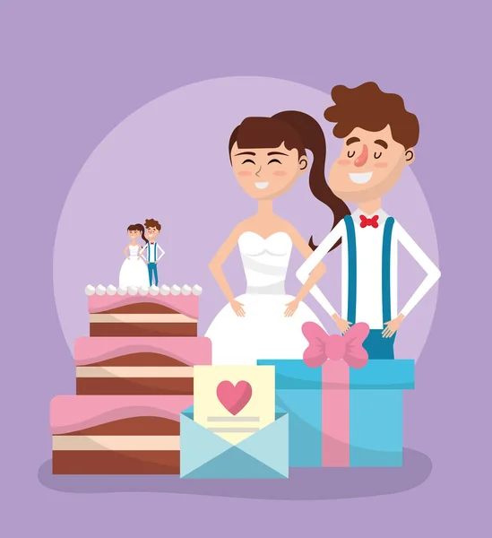 Appena Sposati Matrimonio Coppia Carta Disegno Vettore Illustrazione Grafica Design — Vettoriale Stock