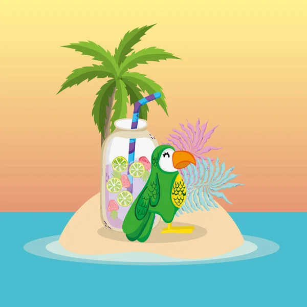 Тема Тропических Пляжных Пейзажей Коктейльным Напитком Элементами Векторной Иллюстрации Графического — стоковый вектор
