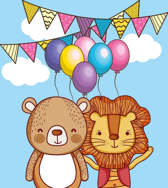 Feliz Tarjeta Cumpleaños Con Lindo Animal Dibujos Animados Vector Ilustración — Vector de stock