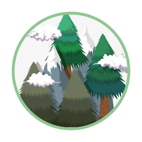 Paysage Avec Neige Montagne Circulaire Cadre Vectoriel Illustration Design — Image vectorielle