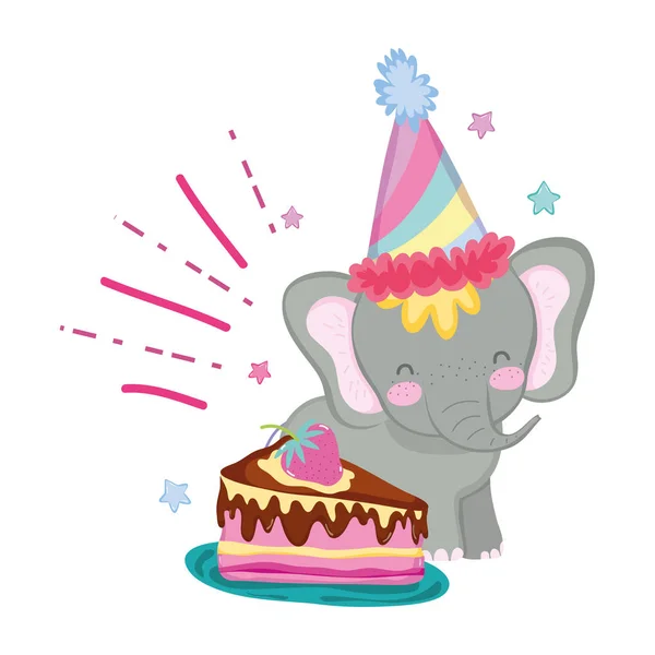 Söt Och Liten Elefant Med Party Hatt Vektor Illustration Design — Stock vektor