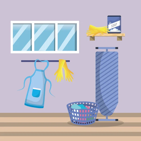 Empty Laundry Room Appliances Vector Illustration Graphic Design — Stock Vector