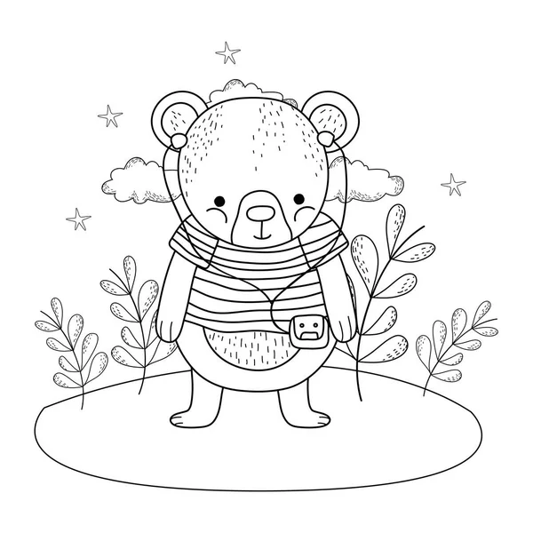 sevimli küçük ayı gömlek ve walkman ile kamp vektör çizim içinde