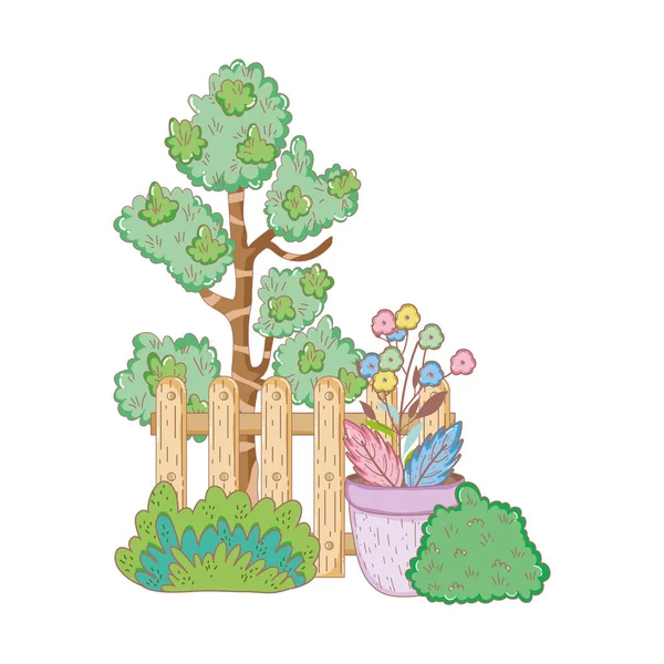 Plante Arbre Avec Clôture Illustration Vectorielle Buisson — Image vectorielle