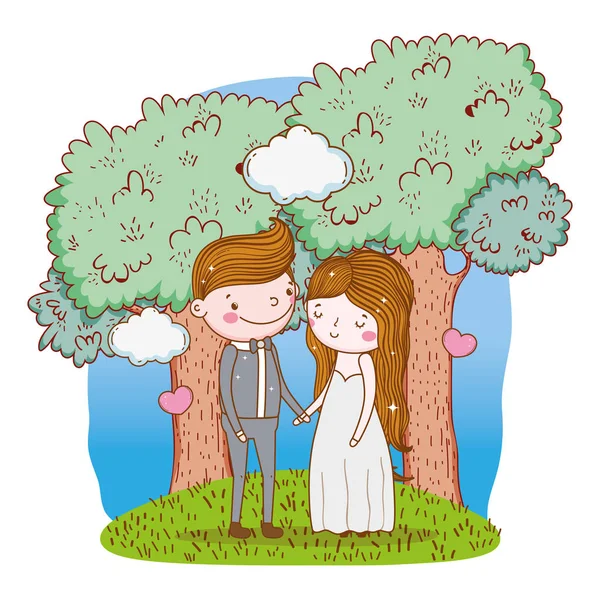 Coppia Matrimonio Carino Fumetto Vettore Ilustrazione — Vettoriale Stock