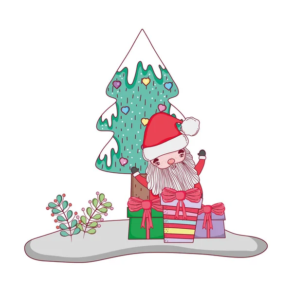 Niedliche Weihnachtsmann Claus Mit Geschenk Geschenk Vektor Illustration Design — Stockvektor