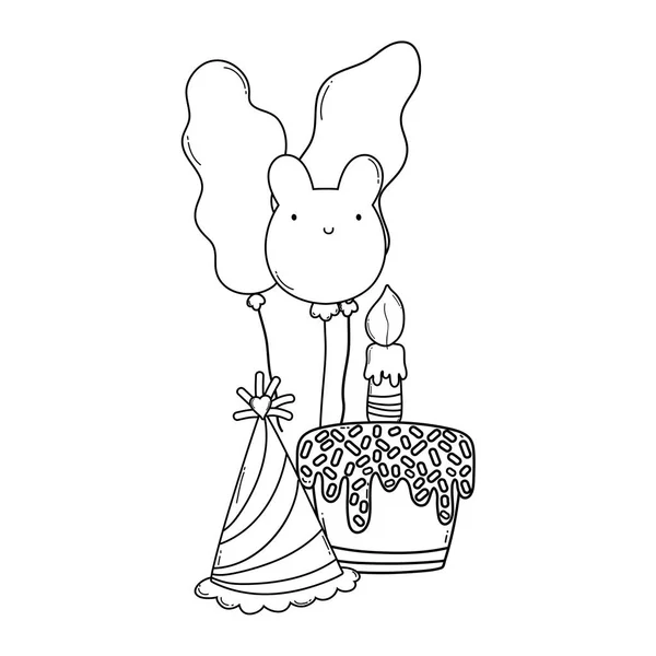 Alles Gute Zum Geburtstag Kuchen Und Hut Luftballons Cartoons Vektor — Stockvektor