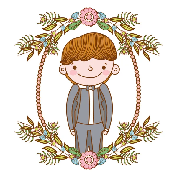 Groom Wedding Male Wreath Cute Cartoon Vector Illustration Graphic Design — Stock Vector