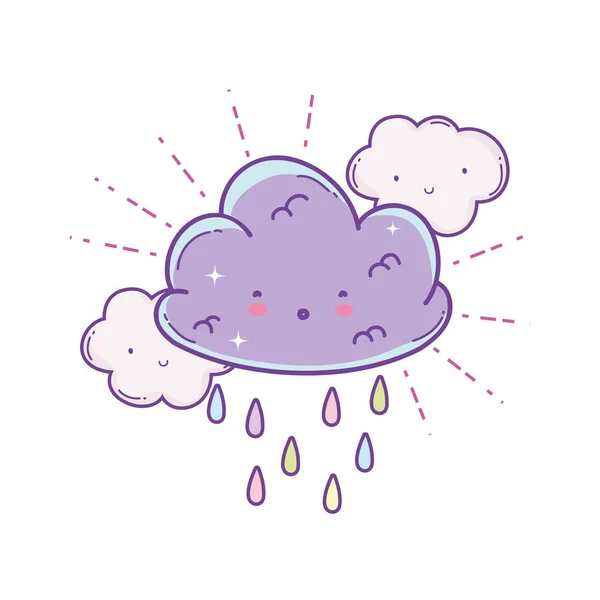 Niedlichen Wolken Regnet Cartoon Vektor Illustration Grafik Design — Stockvektor