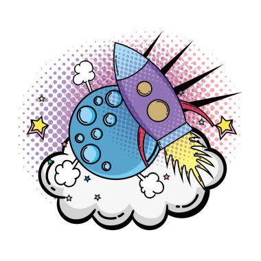 roket pop sanat stil vektör çizim tasarım ile moon