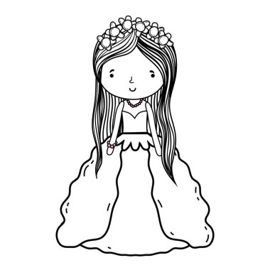 gelin elbise çizgi film vektör çizim grafik tasarım ile sevimli evlilik
