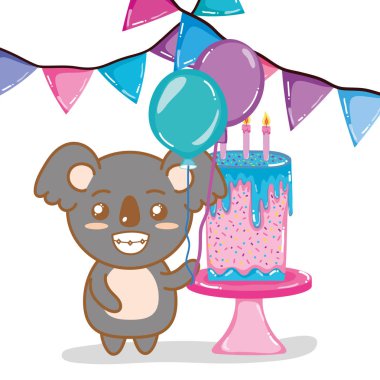 Doğum günü partisi ile şirin koala karikatürler vektör çizim grafik tasarım