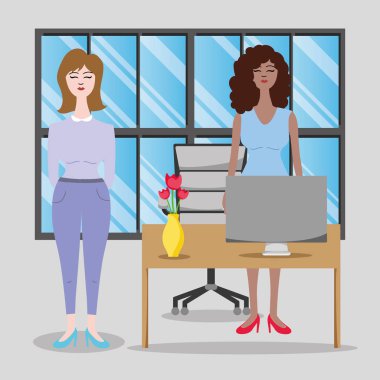 Office karikatür vektör çizim grafik tasarım çalışma Businesswomens