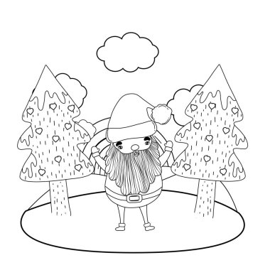 Noel Baba ile çimen vektör çizim tasarım ağacında